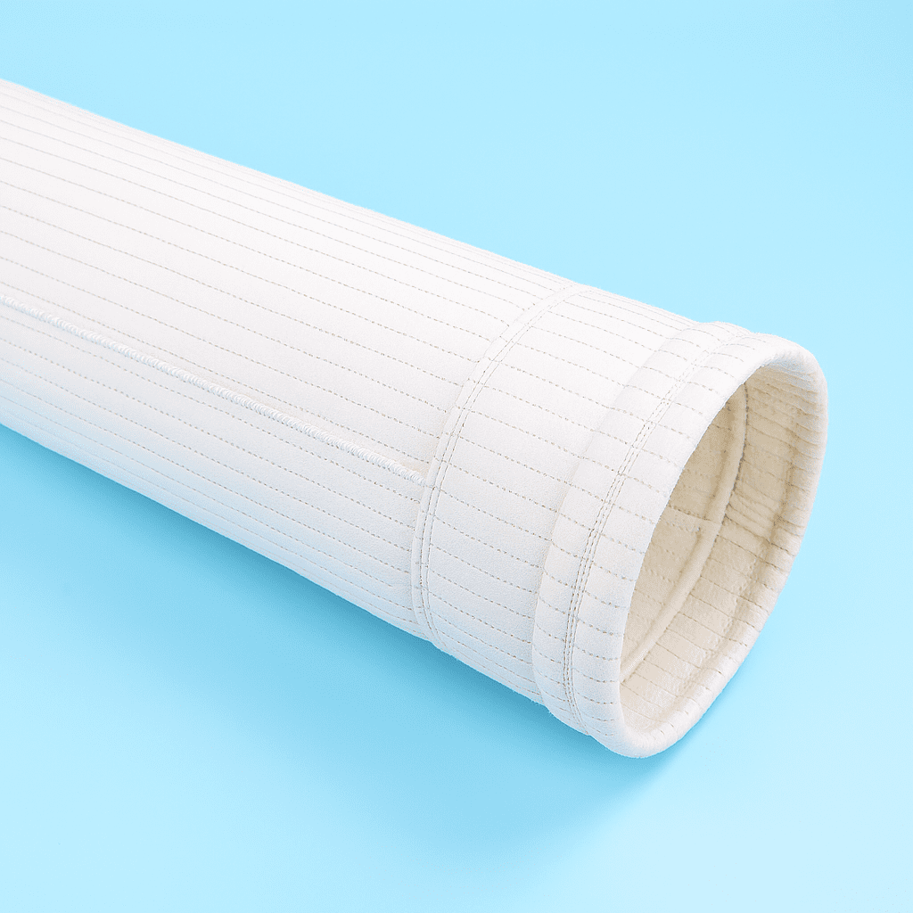 Patlayıcı toz ortamlarında kullanılan antistatik polyester filtre torbasının yakın çekimi